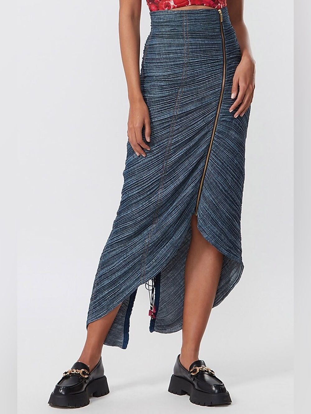 SAAKSHA & KINNI Denim Beach Zipper Midi Skirt